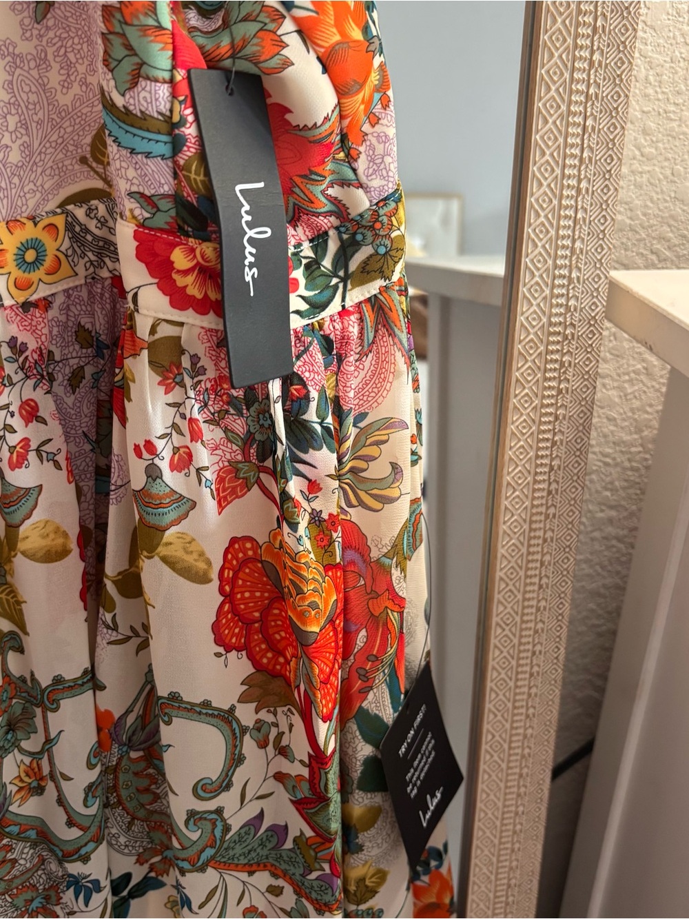 New! Lulu's Lilja Cream Floral Print Halter Maxi Dress Sz L - Picture 7 of 10